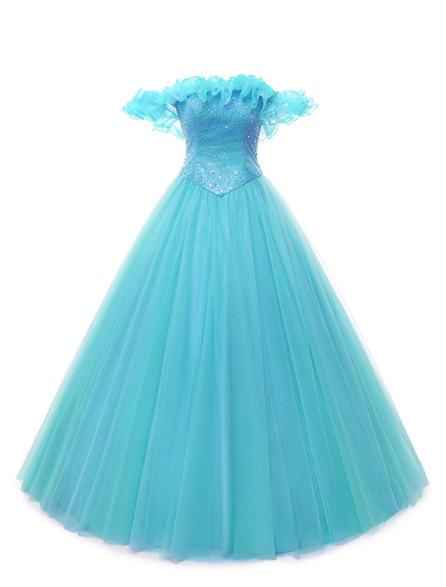 NumberSea - Ball Gown Prom Dresses Puffy Dress Quinceanera Floor Length Sleeveless Off Shoulder Tulle with Pearls Sequin