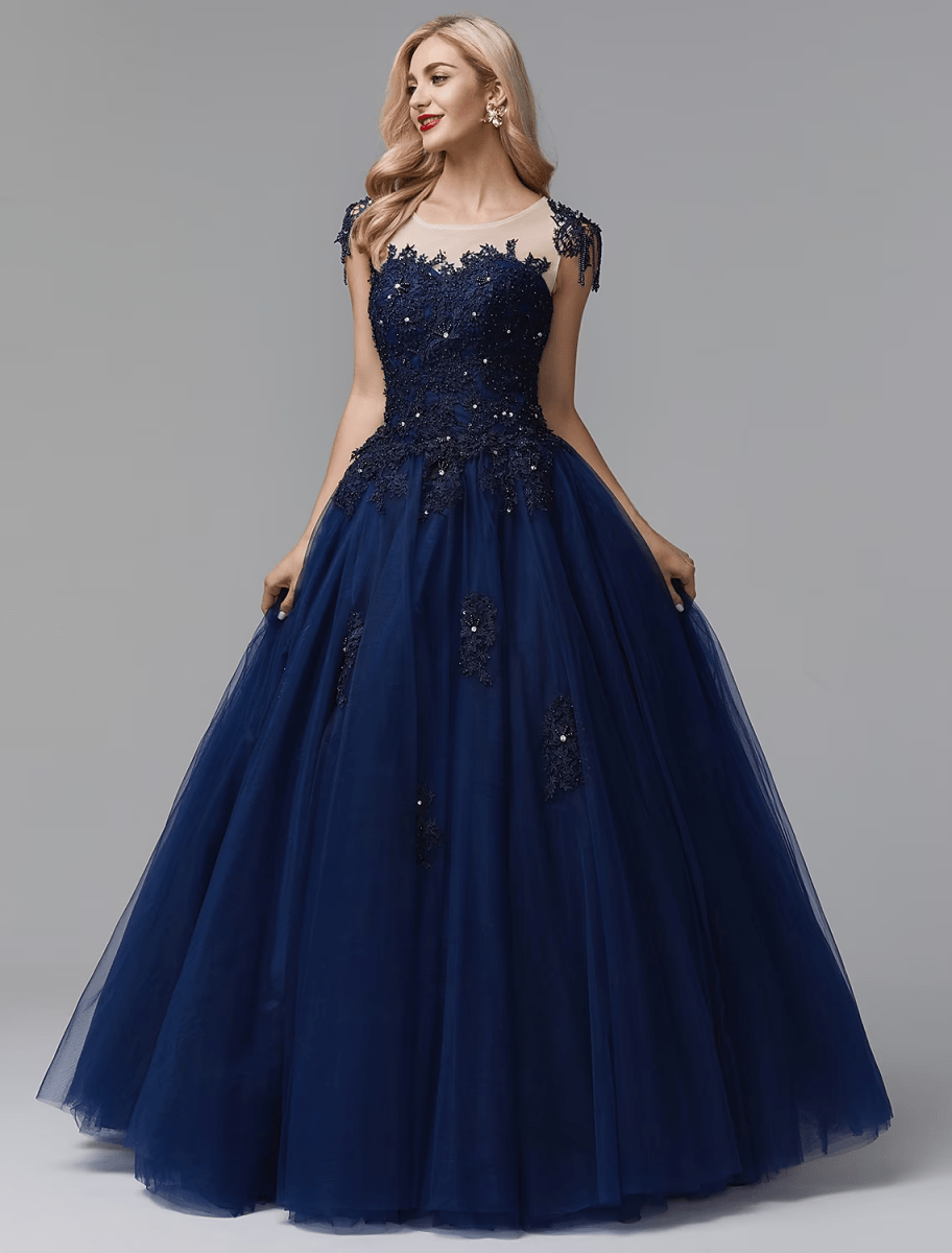 NumberSea - Ball Gown Prom Dresses Sparkle Dress Quinceanera Chapel Train Long Sleeve Off Shoulder Satin with Beading Appliques