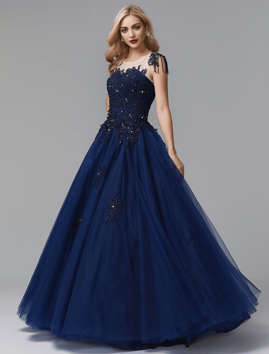 NumberSea - Ball Gown Prom Dresses Sparkle Dress Quinceanera Chapel Train Long Sleeve Off Shoulder Satin with Beading Appliques