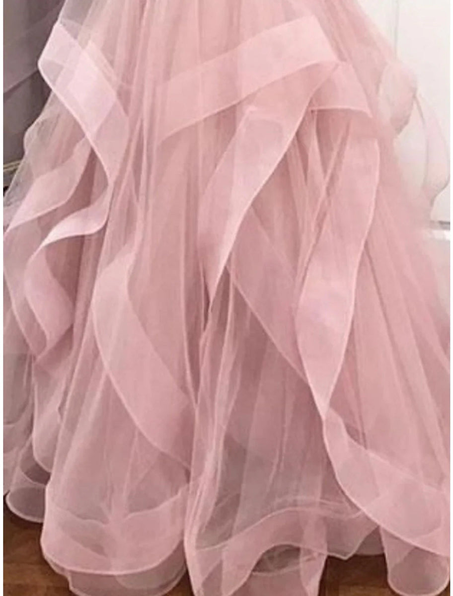 NumberSea - Ball Gown Prom Dresses Tiered Plisse Dress Wedding Guest Quinceanera Floor Length Sleeveless V Neck Organza Backless with Criss Cross Ruffles