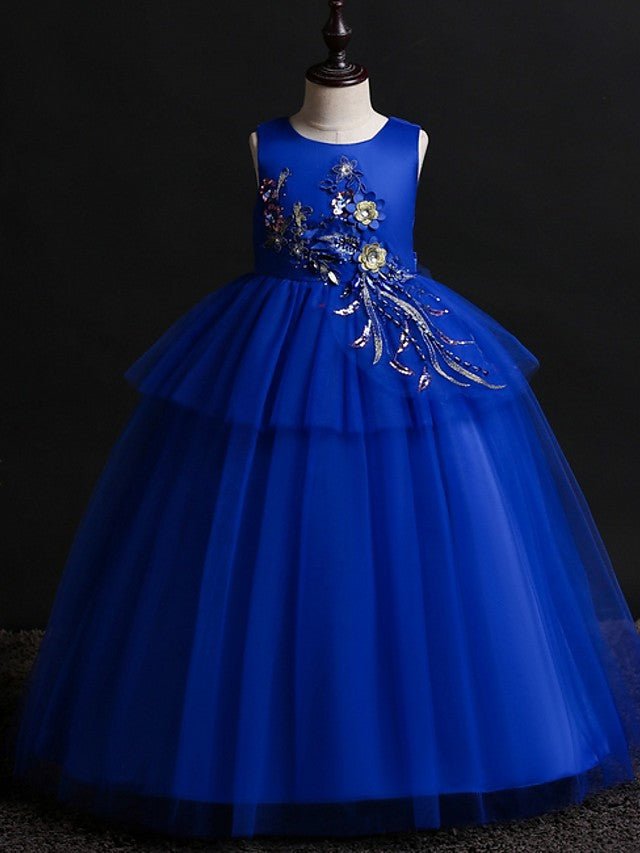 NumberSea - Ball Gown Satin Tulle Sleeveless Jewel Neck Wedding Party Flower Girl Dresses