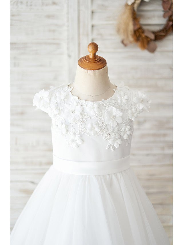 NumberSea - Ball Gown Satin Tulle Wedding Birthday Flower Girl Dresses