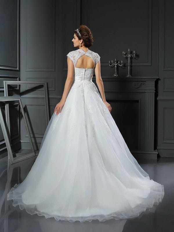 NumberSea - Ball Gown Square Beading Sleeveless Long Organza Wedding Dresses