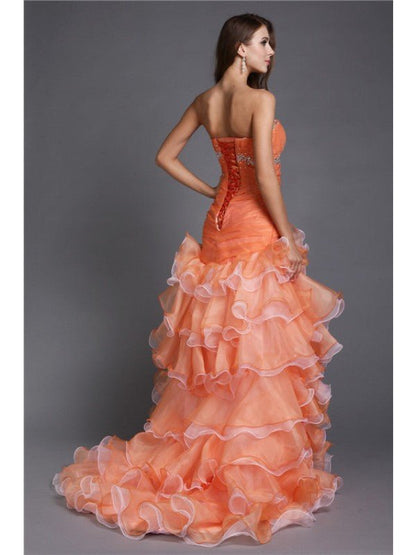 NumberSea - Ball Gown Strapless Beading Sleeveless High Low Organza Cocktail Dresses