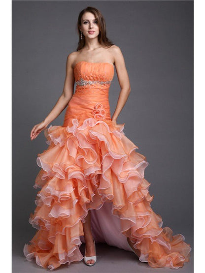 NumberSea - Ball Gown Strapless Beading Sleeveless High Low Organza Cocktail Dresses