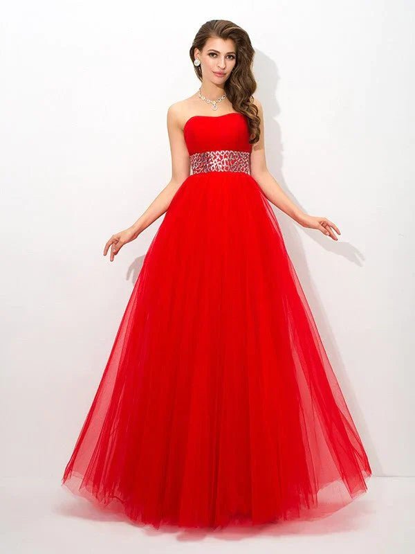 NumberSea - Ball Gown Strapless Beading Sleeveless Long Net Quinceanera Dresses