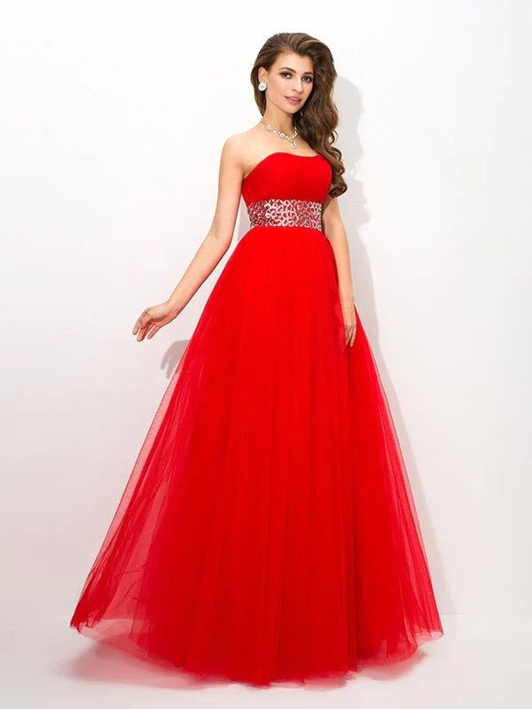 NumberSea - Ball Gown Strapless Beading Sleeveless Long Net Quinceanera Dresses