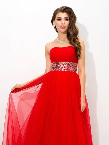 NumberSea - Ball Gown Strapless Beading Sleeveless Long Net Quinceanera Dresses