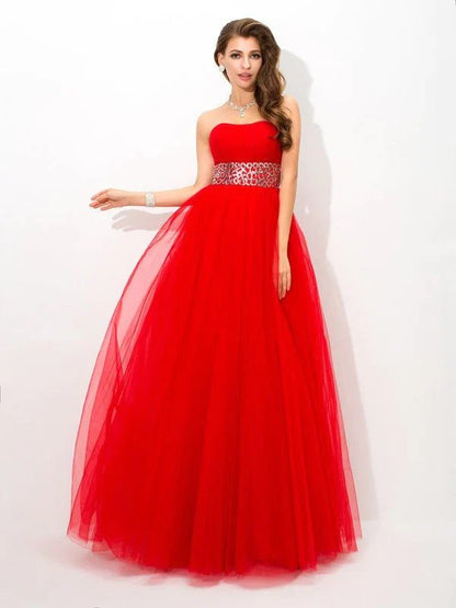 NumberSea - Ball Gown Strapless Beading Sleeveless Long Net Quinceanera Dresses