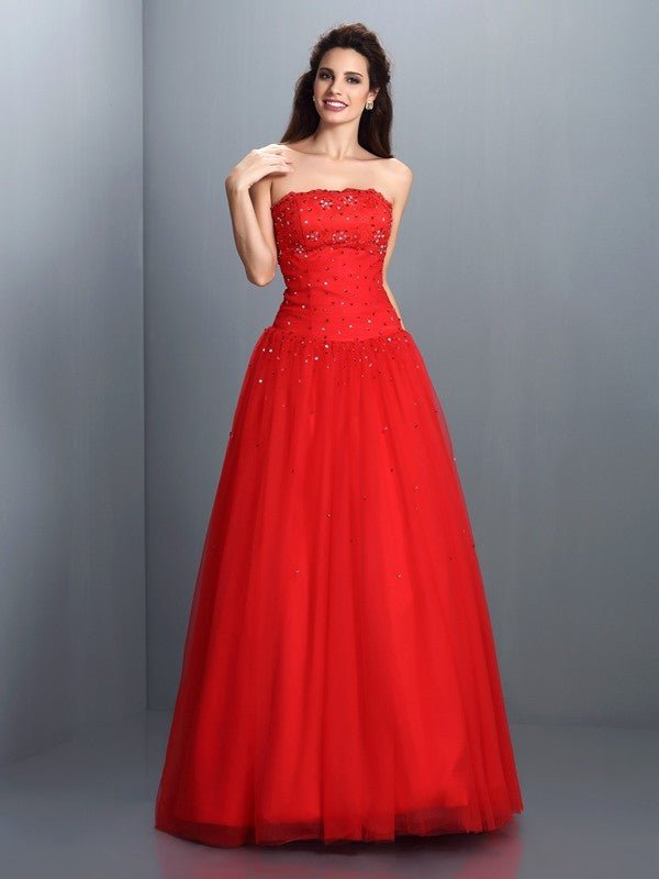 NumberSea - Ball Gown Strapless Beading Sleeveless Long Organza Quinceanera Dresses