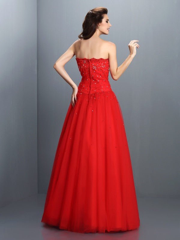 NumberSea - Ball Gown Strapless Beading Sleeveless Long Organza Quinceanera Dresses