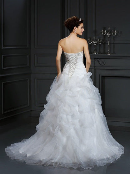 NumberSea - Ball Gown Strapless Beading Sleeveless Long Organza Wedding Dresses