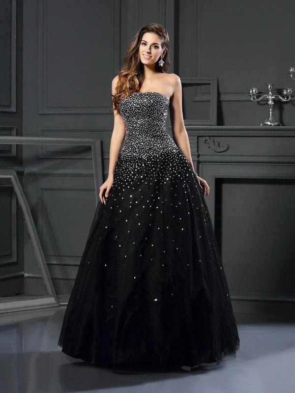 NumberSea - Ball Gown Strapless Beading Sleeveless Long Satin Quinceanera Dresses