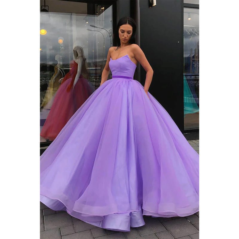 NumberSea - Ball Gown Strapless Long Prom Dress with Pockets Formal Evening Gowns