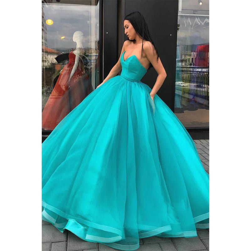 NumberSea - Ball Gown Strapless Long Prom Dress with Pockets Formal Evening Gowns