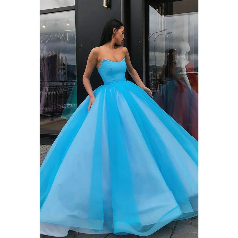 NumberSea - Ball Gown Strapless Long Prom Dress with Pockets Formal Evening Gowns