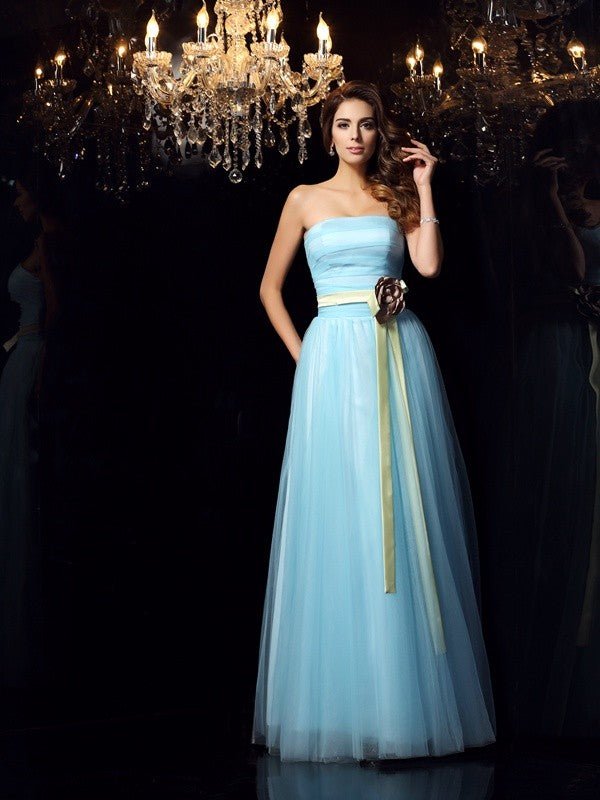 NumberSea - Ball Gown Strapless Sash/Ribbon/Belt Sleeveless Long Satin Quinceanera Dresses