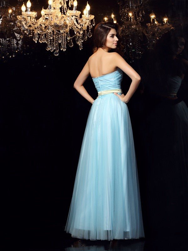 NumberSea - Ball Gown Strapless Sash/Ribbon/Belt Sleeveless Long Satin Quinceanera Dresses