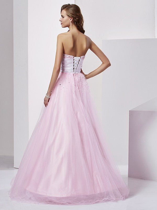 NumberSea - Ball Gown Strapless Sleeveless Beading Long Elastic Woven Satin Quinceanera Dresses