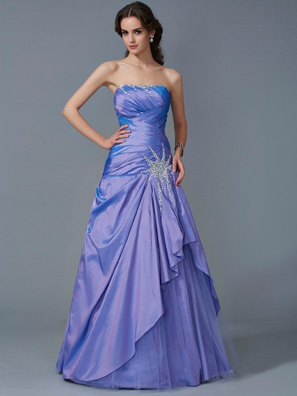 NumberSea - Ball Gown Strapless Sleeveless Beading Long Taffeta Quinceanera Dresses