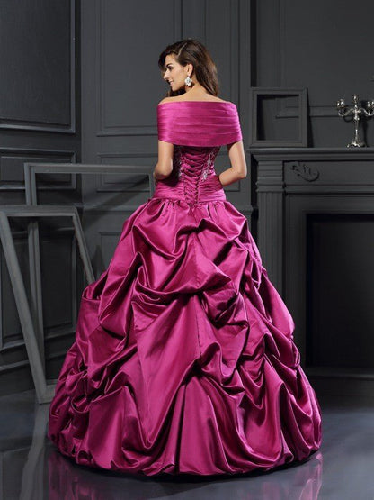 NumberSea - Ball Gown Sweetheart Applique Sleeveless Long Satin Quinceanera Dresses