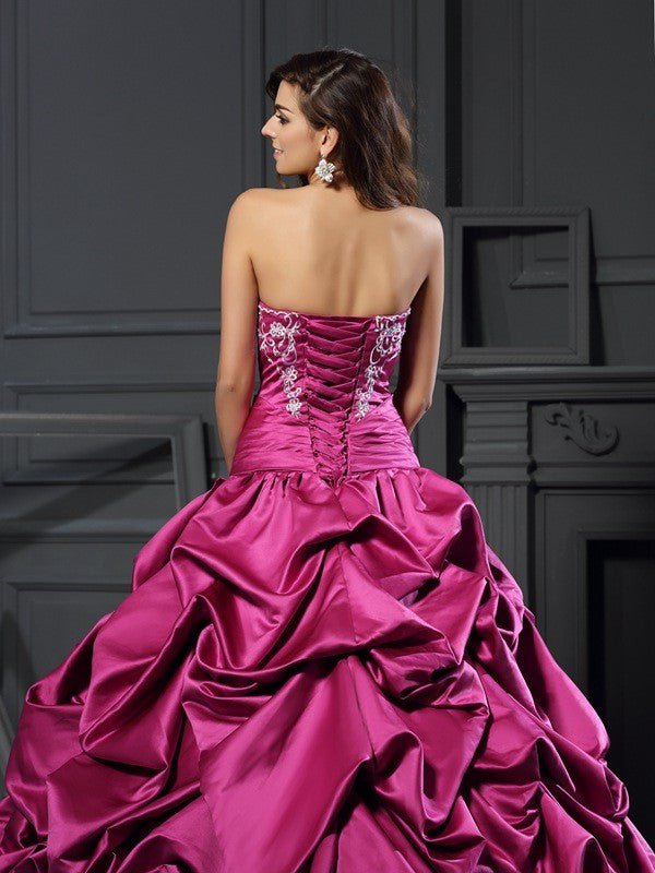 NumberSea - Ball Gown Sweetheart Applique Sleeveless Long Satin Quinceanera Dresses