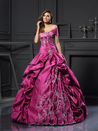 NumberSea - Ball Gown Sweetheart Applique Sleeveless Long Satin Quinceanera Dresses