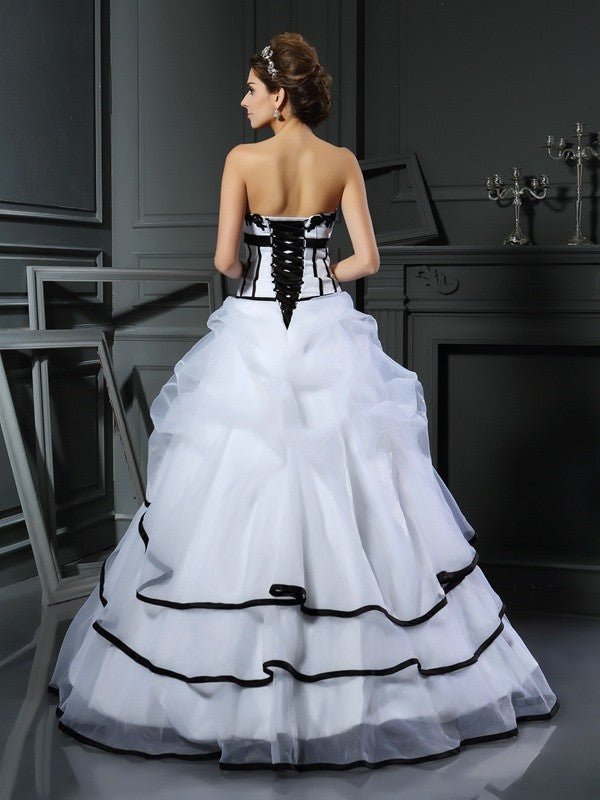 NumberSea - Ball Gown Sweetheart Applique Sleeveless Long Satin Wedding Dresses