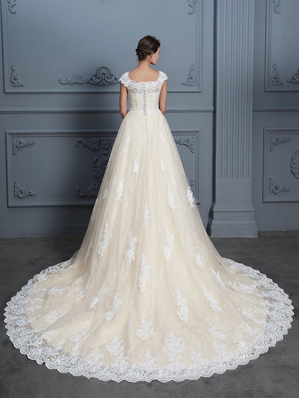 NumberSea - Ball Gown Sweetheart Beading Sleeveless Court Train Lace Wedding Dresses