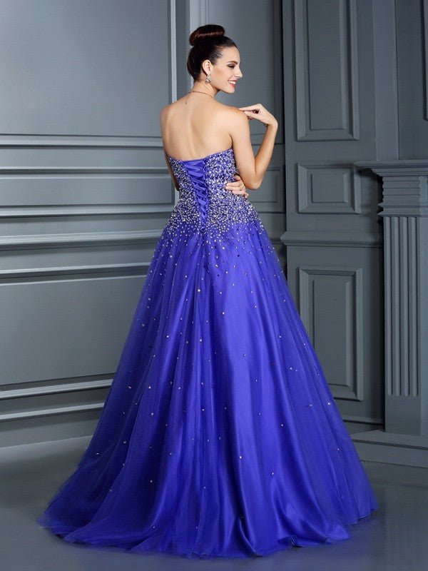 NumberSea - Ball Gown Sweetheart Beading Sleeveless Long Net Quinceanera Dresses