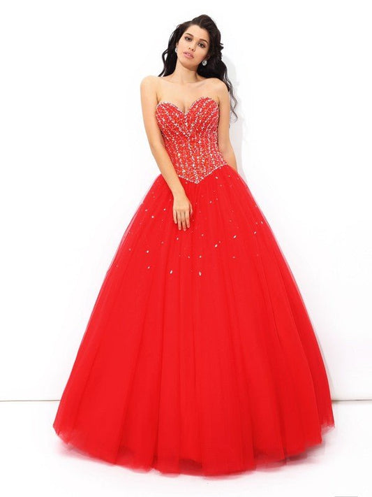 NumberSea - Ball Gown Sweetheart Beading Sleeveless Long Net Quinceanera Dresses