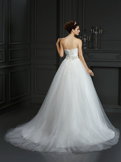 NumberSea - Ball Gown Sweetheart Beading Sleeveless Long Net Wedding Dresses