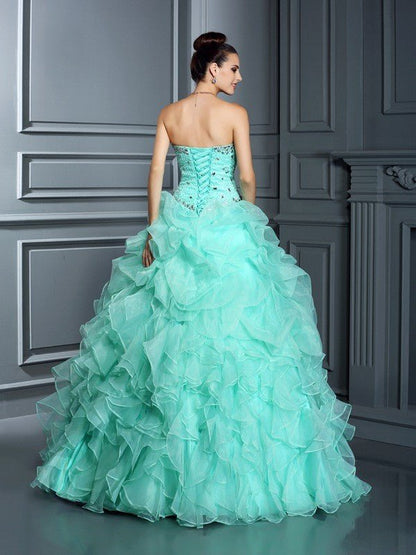 NumberSea - Ball Gown Sweetheart Beading Sleeveless Long Organza Quinceanera Dresses