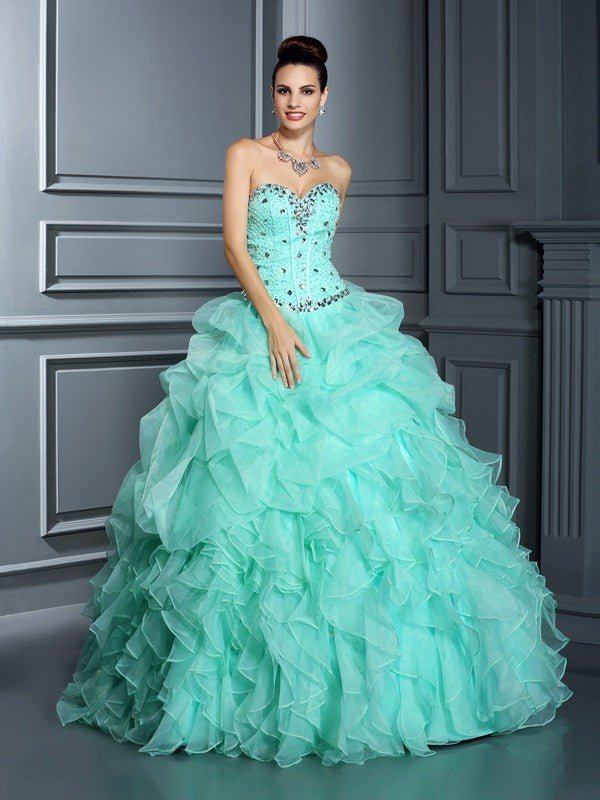 NumberSea - Ball Gown Sweetheart Beading Sleeveless Long Organza Quinceanera Dresses