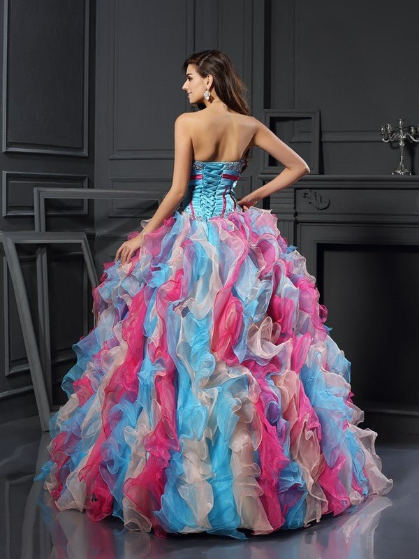 NumberSea - Ball Gown Sweetheart Beading Sleeveless Long Organza Quinceanera Dresses