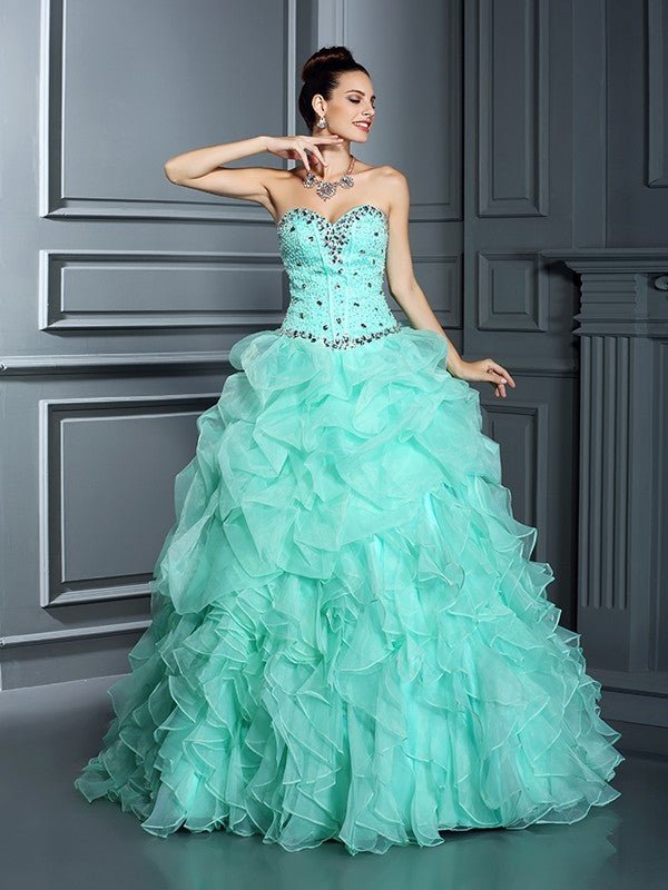 NumberSea - Ball Gown Sweetheart Beading Sleeveless Long Organza Quinceanera Dresses