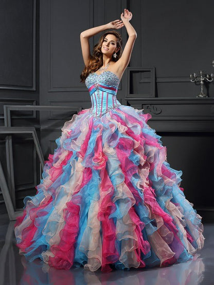 NumberSea - Ball Gown Sweetheart Beading Sleeveless Long Organza Quinceanera Dresses