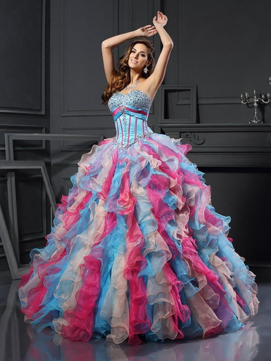 NumberSea - Ball Gown Sweetheart Beading Sleeveless Long Organza Quinceanera Dresses