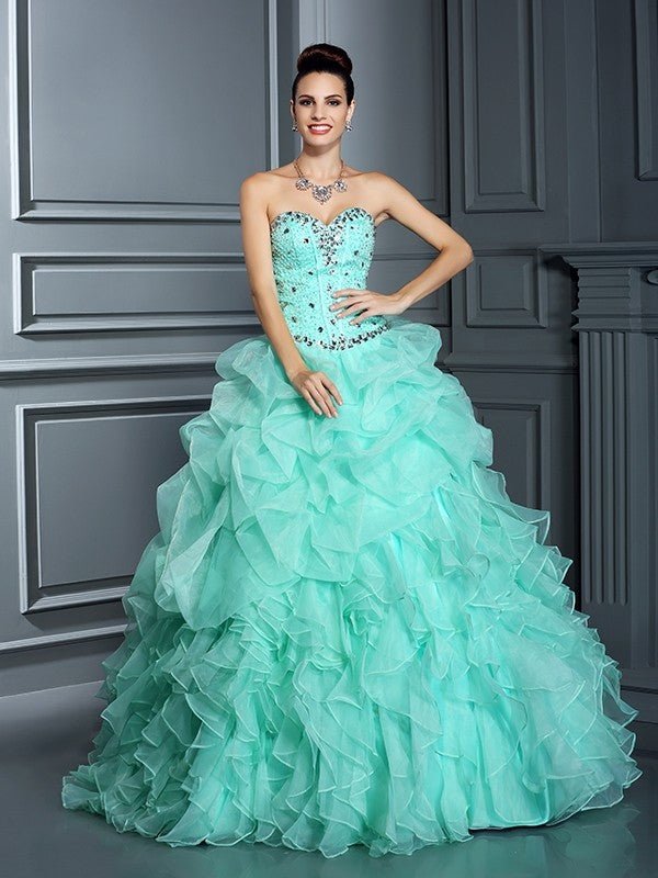 NumberSea - Ball Gown Sweetheart Beading Sleeveless Long Organza Quinceanera Dresses