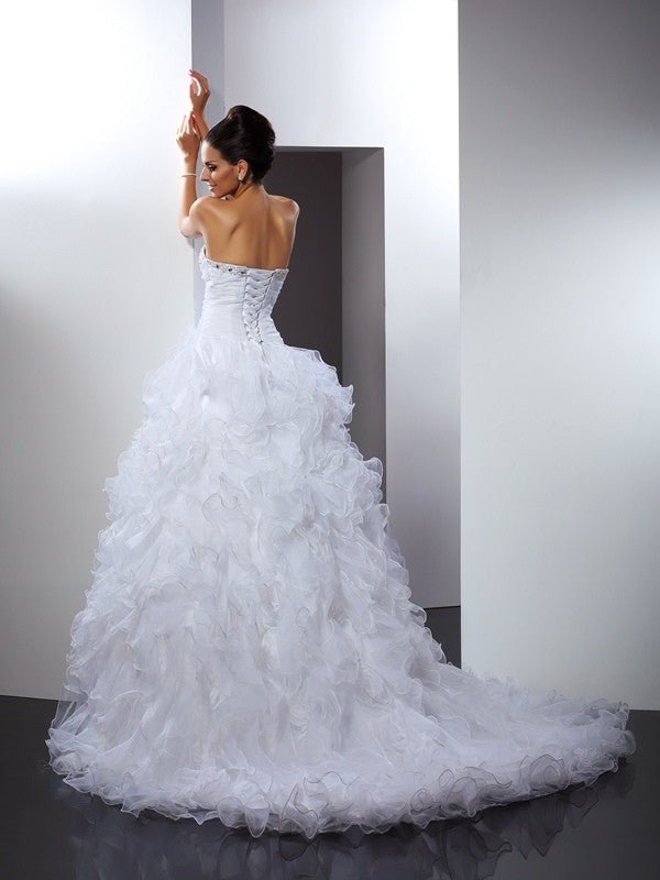 NumberSea - Ball Gown Sweetheart Beading Sleeveless Long Organza Wedding Dresses