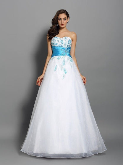 NumberSea - Ball Gown Sweetheart Beading Sleeveless Long Satin Quinceanera Dresses