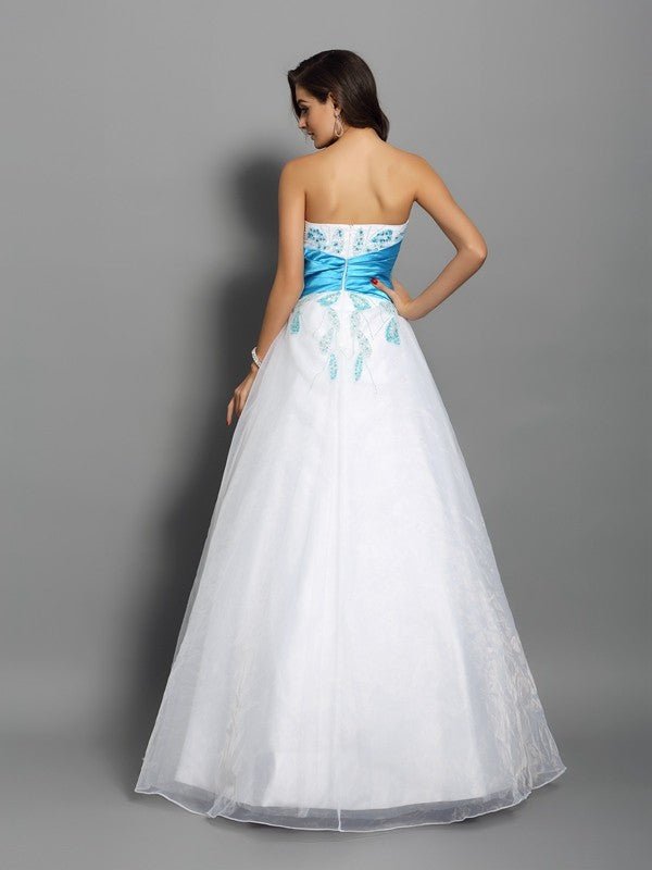 NumberSea - Ball Gown Sweetheart Beading Sleeveless Long Satin Quinceanera Dresses