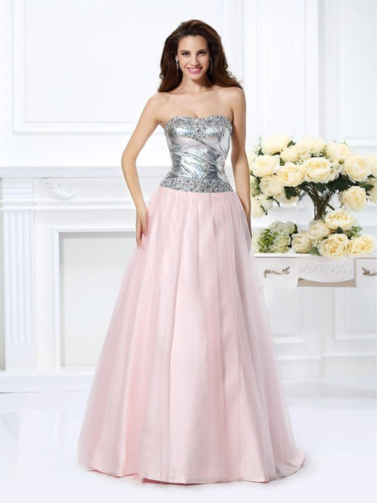 NumberSea - Ball Gown Sweetheart Beading Sleeveless Long Satin Quinceanera Dresses