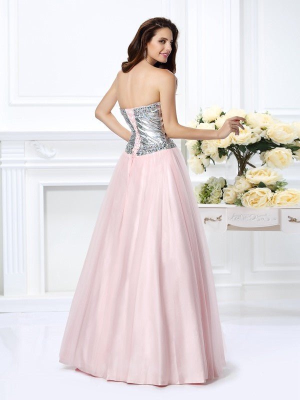 NumberSea - Ball Gown Sweetheart Beading Sleeveless Long Satin Quinceanera Dresses