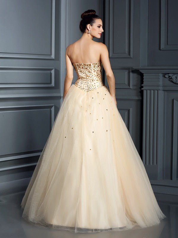 NumberSea - Ball Gown Sweetheart Beading Sleeveless Long Satin Quinceanera Dresses