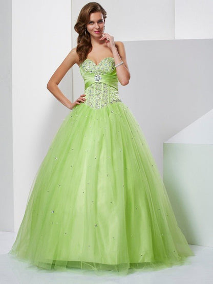 NumberSea - Ball Gown Sweetheart Beading Sleeveless Long Tulle Quinceanera Dresses