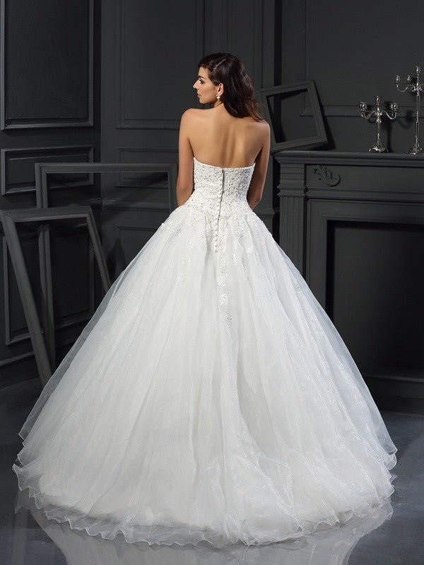 NumberSea - Ball Gown Sweetheart Beading Sleeveless Long Tulle Wedding Dresses