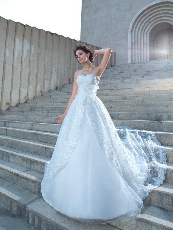 NumberSea - Ball Gown Sweetheart Lace Sleeveless Long Lace Wedding Dresses