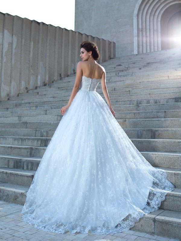 NumberSea - Ball Gown Sweetheart Lace Sleeveless Long Lace Wedding Dresses