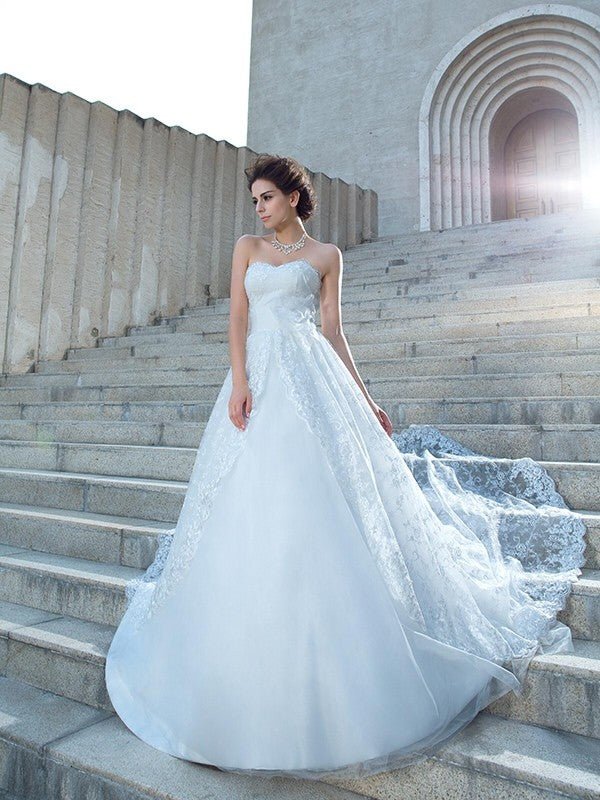 NumberSea - Ball Gown Sweetheart Lace Sleeveless Long Lace Wedding Dresses